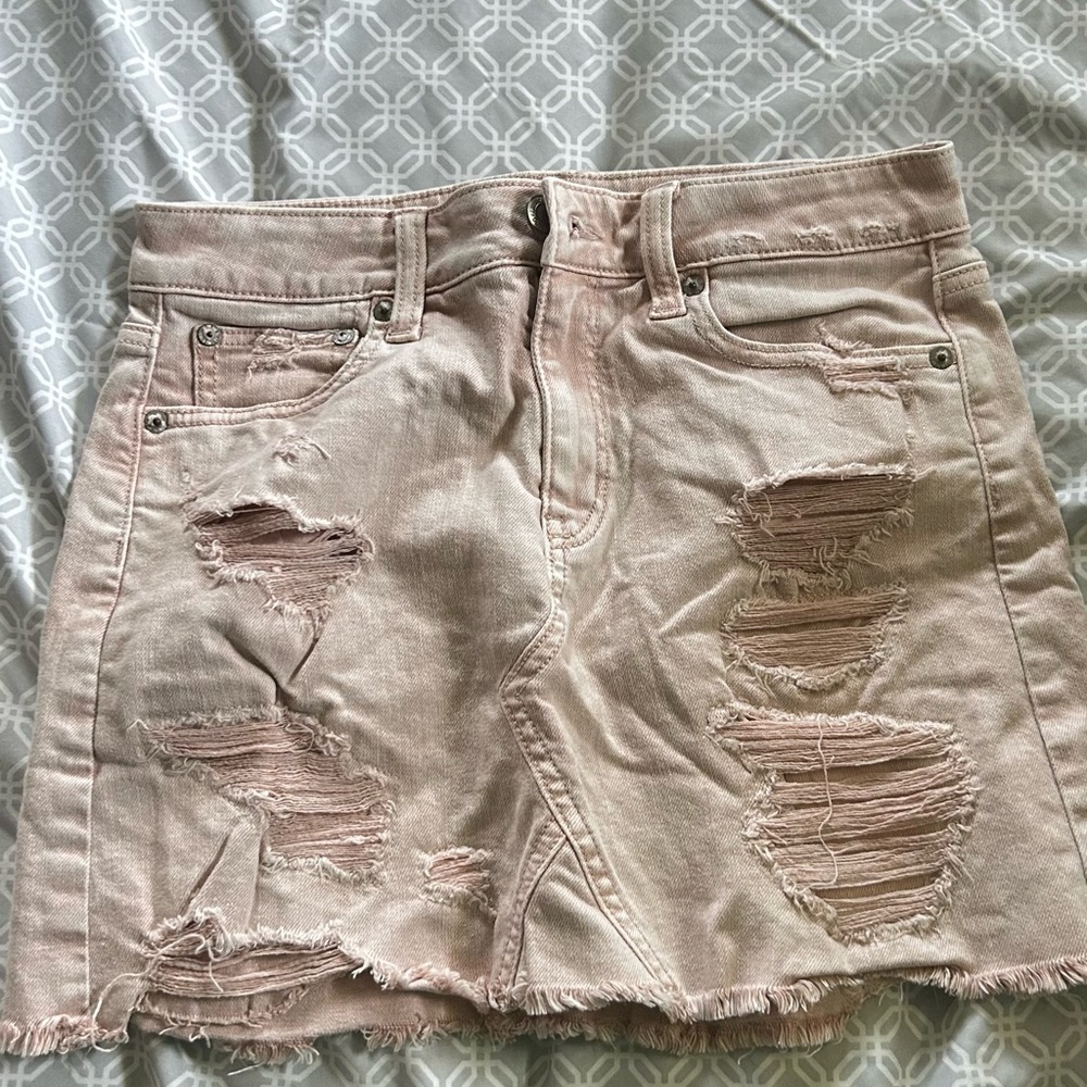 American Eagle Outfitters Pink Distressed Mini Skirt